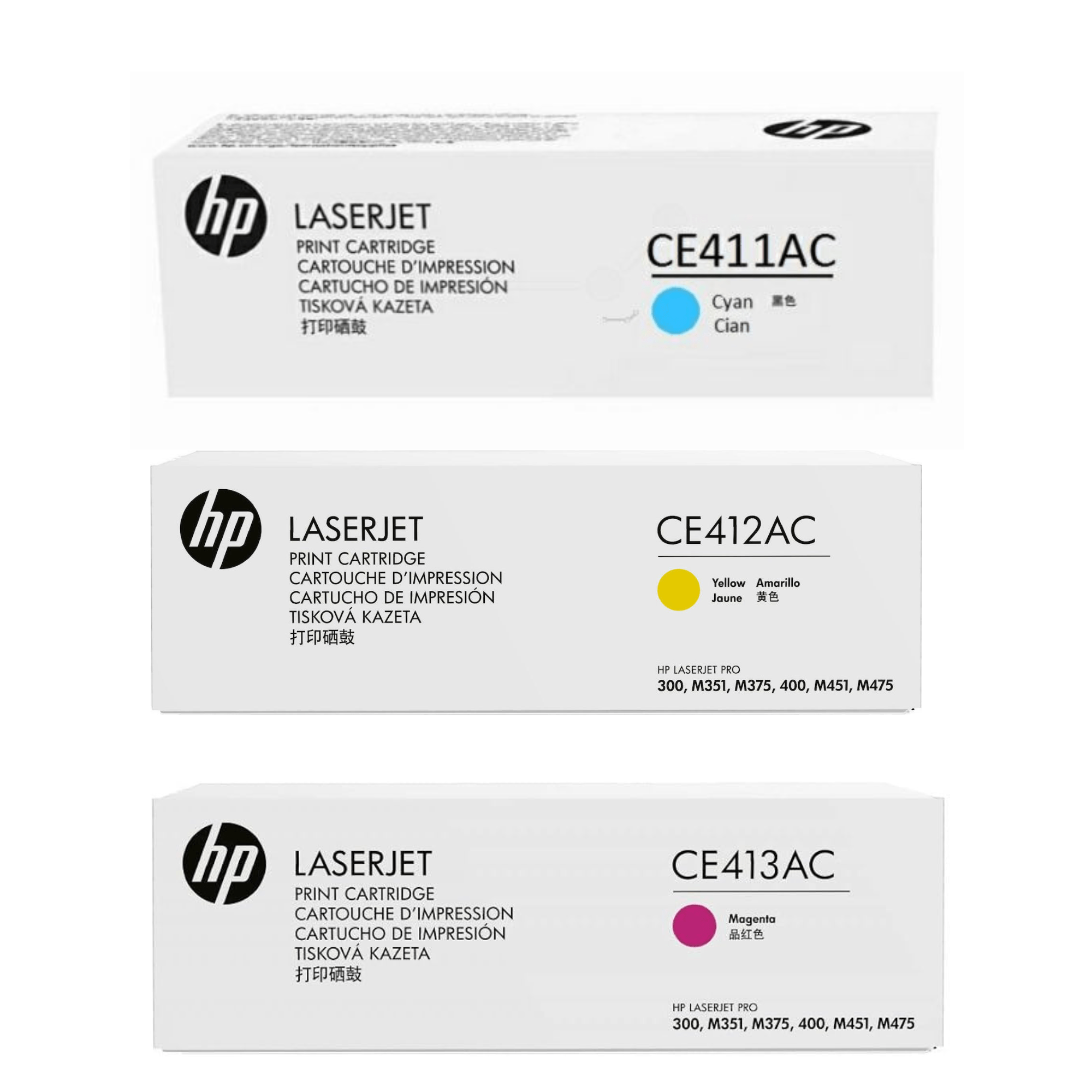 Kit HP 305A Caja Blanca (CE411AC, CE412AC, CE413AC, de 2,600 páginas)