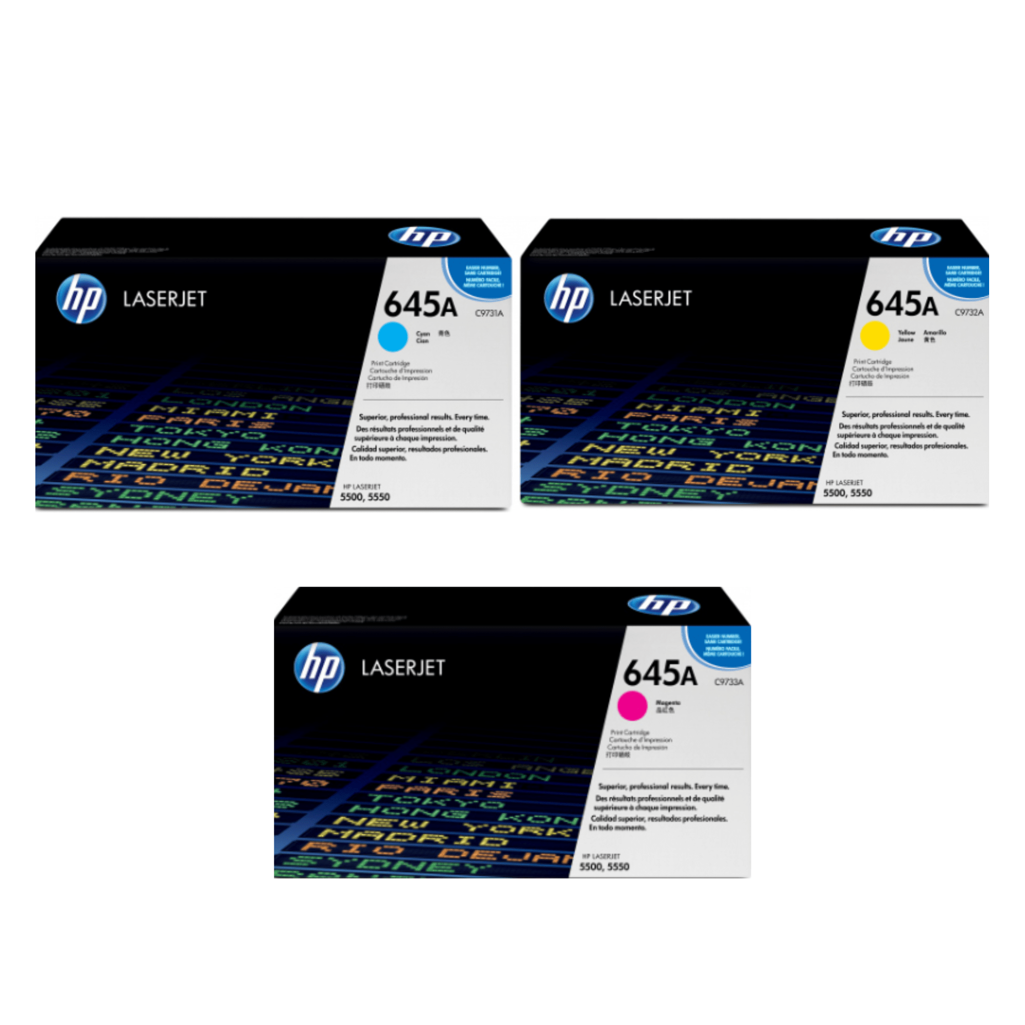 Kit HP 645A Caja Blanca (C9731A-C9732A-C9733A, de 12,000 páginas)