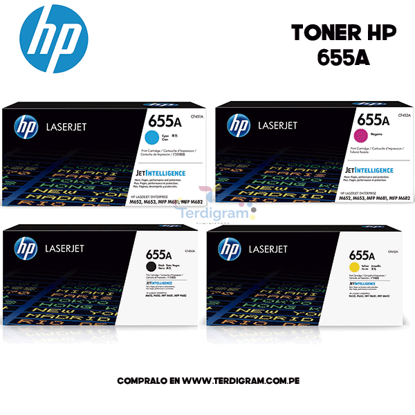 Kit HP 655A Caja Blanca (CF450A-CF451A-CF452A-CF453A, de 12,500 páginas)